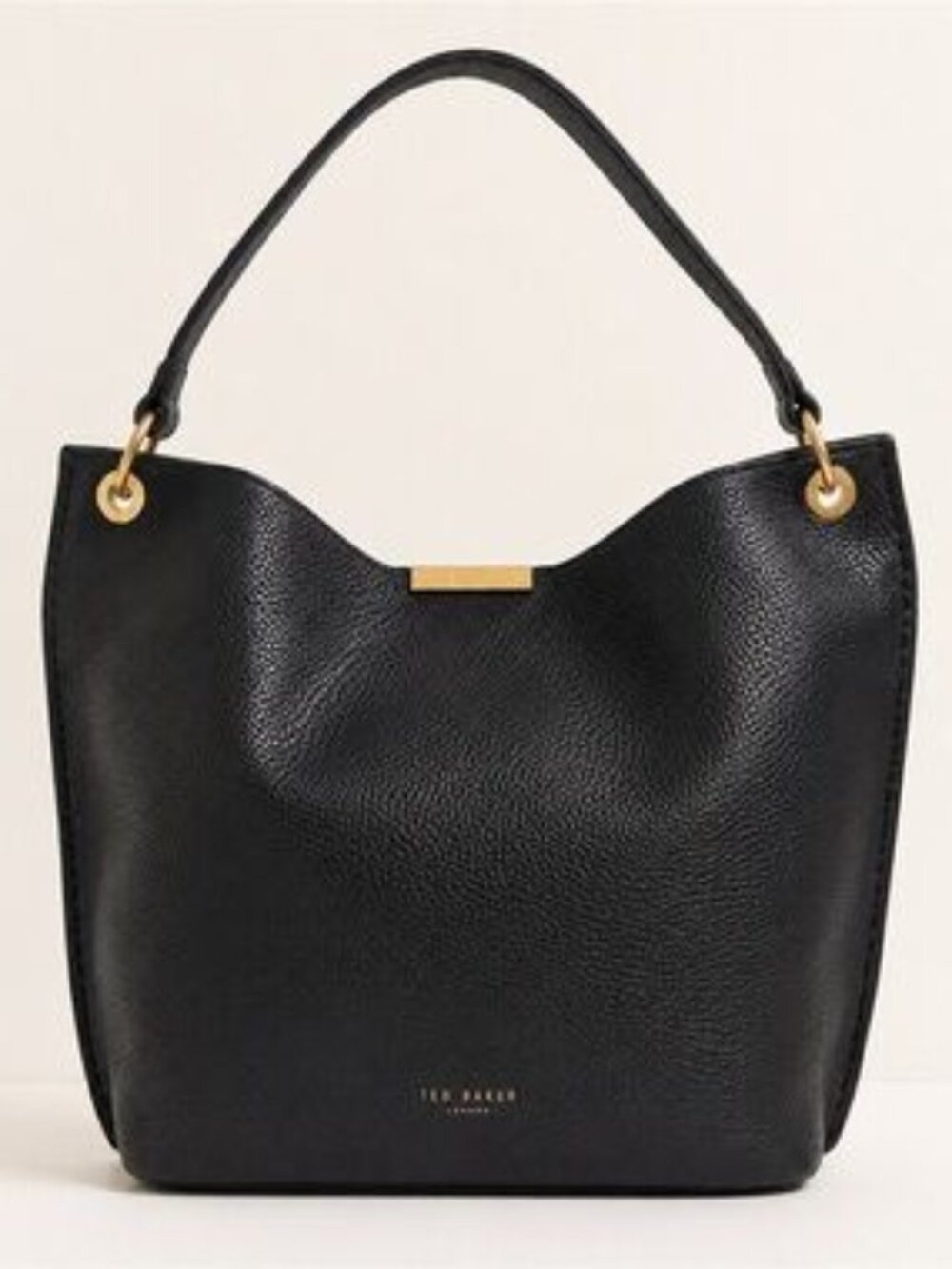 Ted Baker London Bucket Shoulder Crossbody Handbag Black Pebbled Leather Unlined